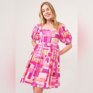 And The Why Color Block Puff Sleeve Dress